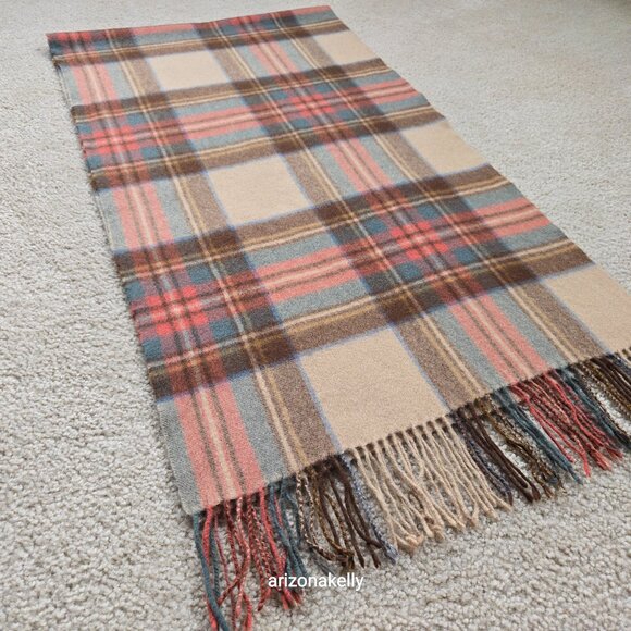 NWOT Antique Stewart Tartan Wool Scarf Oversized with Fringe - Picture 5 of 12